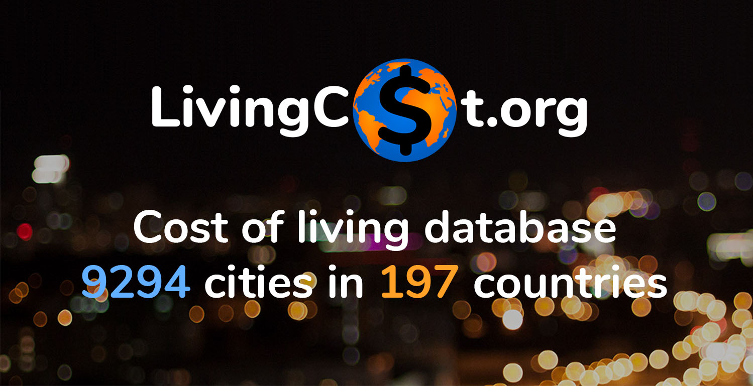 livingcost.org - cost of living database 9294 cities and 197 countries