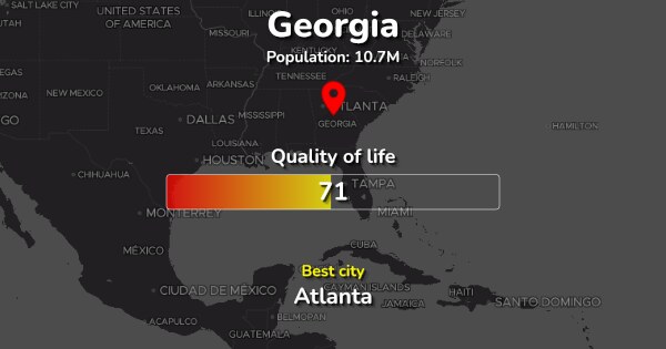 The 47 Best Places to live in Georgia, US ranked by Quality & Cost of