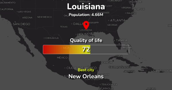 The 19 Best Places to live in Louisiana, US ranked by Quality & Cost of