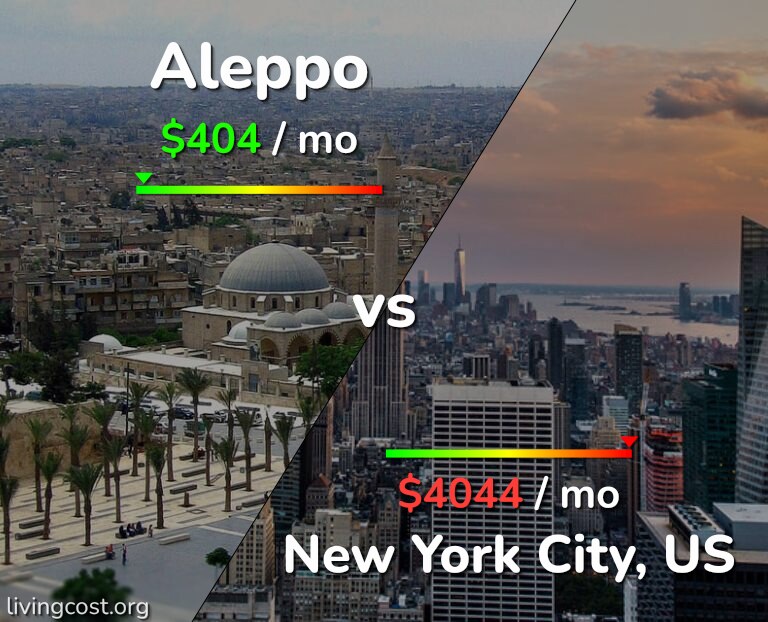 Cost of living in Aleppo vs New York City infographic