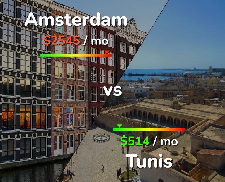 Cost of living in Amsterdam vs Tunis infographic