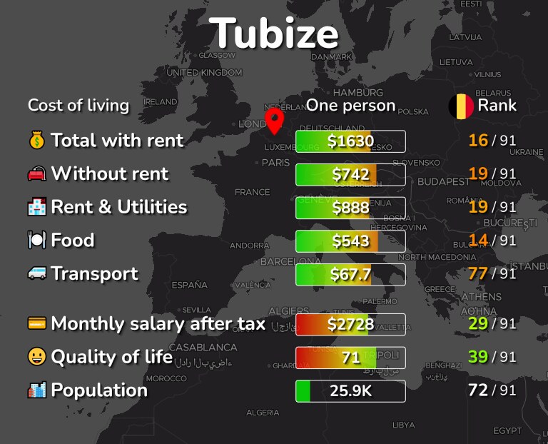 Cost of living in Tubize infographic