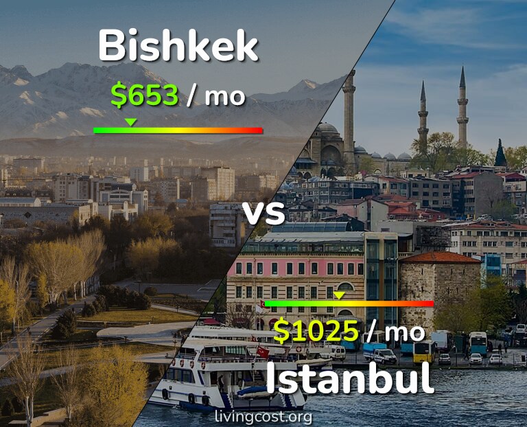 Cost of living in Bishkek vs Istanbul infographic