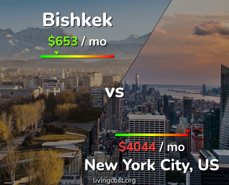 Cost of living in Bishkek vs New York City infographic