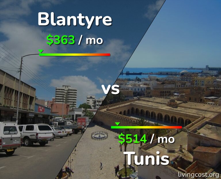 Cost of living in Blantyre vs Tunis infographic