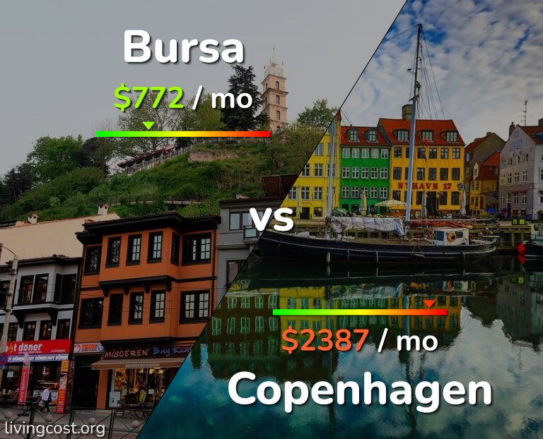 Cost of living in Bursa vs Copenhagen infographic