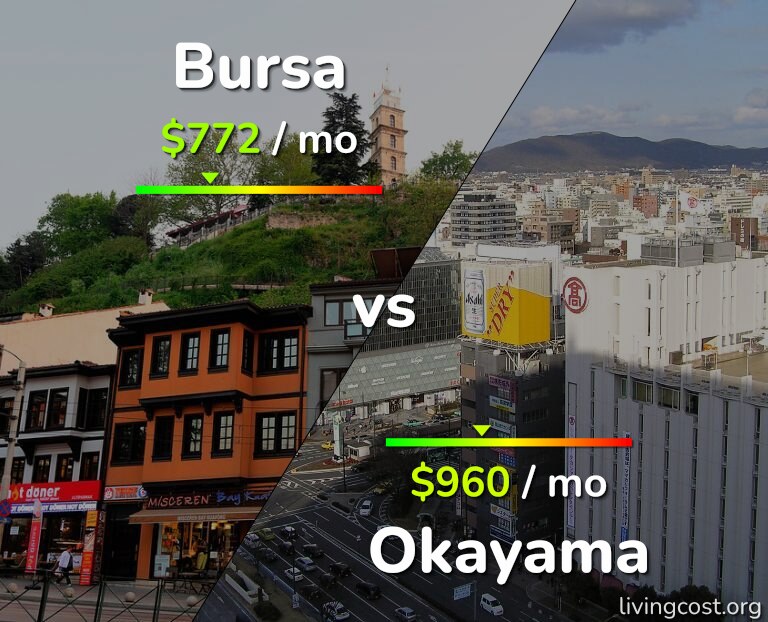 Cost of living in Bursa vs Okayama infographic