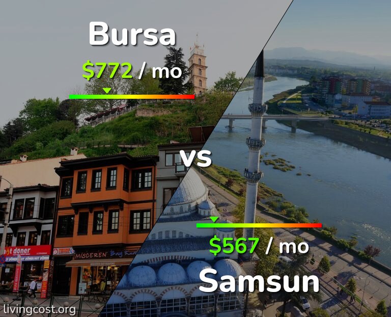 Cost of living in Bursa vs Samsun infographic