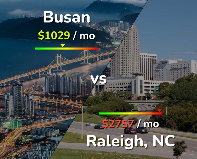 Cost of living in Busan vs Raleigh infographic