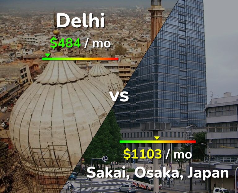 Cost of living in Delhi vs Sakai infographic