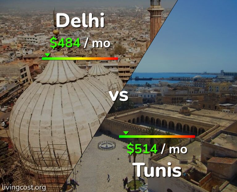 Cost of living in Delhi vs Tunis infographic