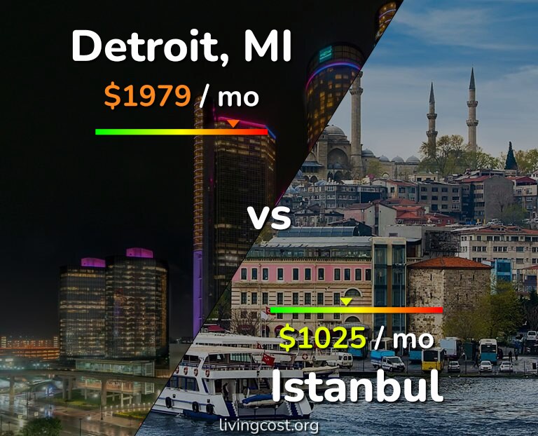 Cost of living in Detroit vs Istanbul infographic
