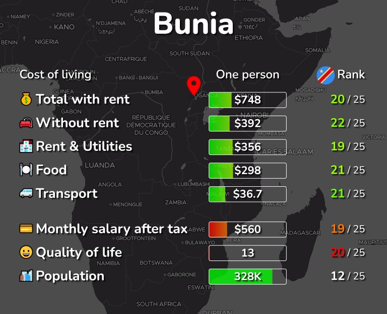 Cost of living in Bunia infographic