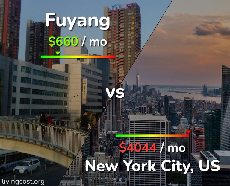 Cost of living in Fuyang vs New York City infographic