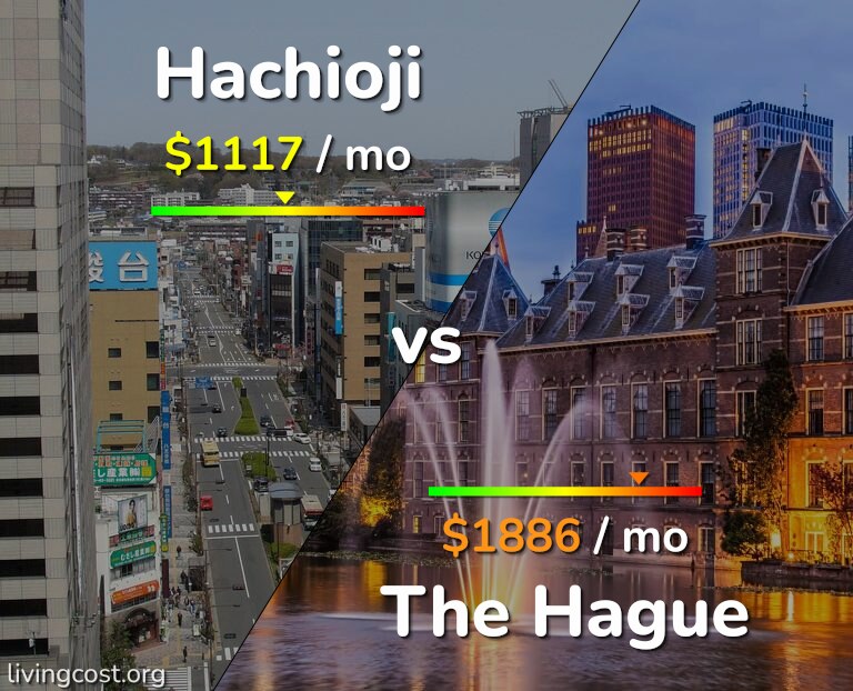Cost of living in Hachioji vs The Hague infographic