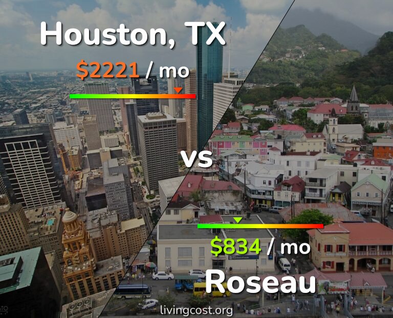 Cost of living in Houston vs Roseau infographic