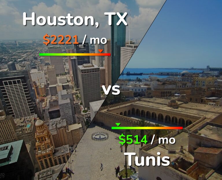 Cost of living in Houston vs Tunis infographic
