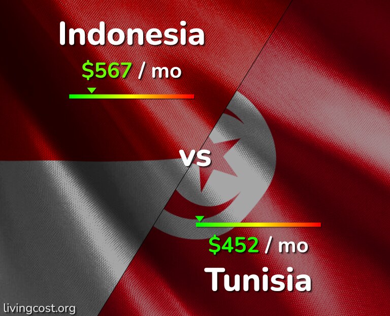 Cost of living in Indonesia vs Tunisia infographic
