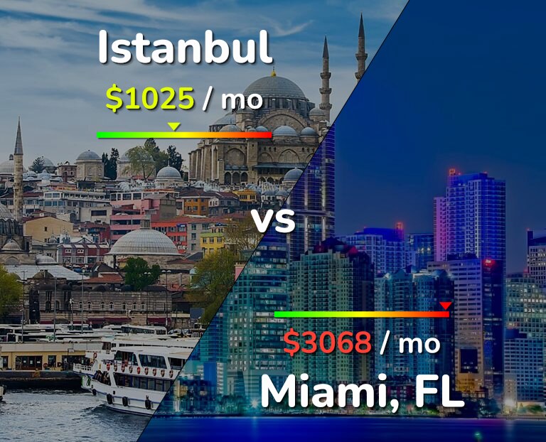 Cost of living in Istanbul vs Miami infographic