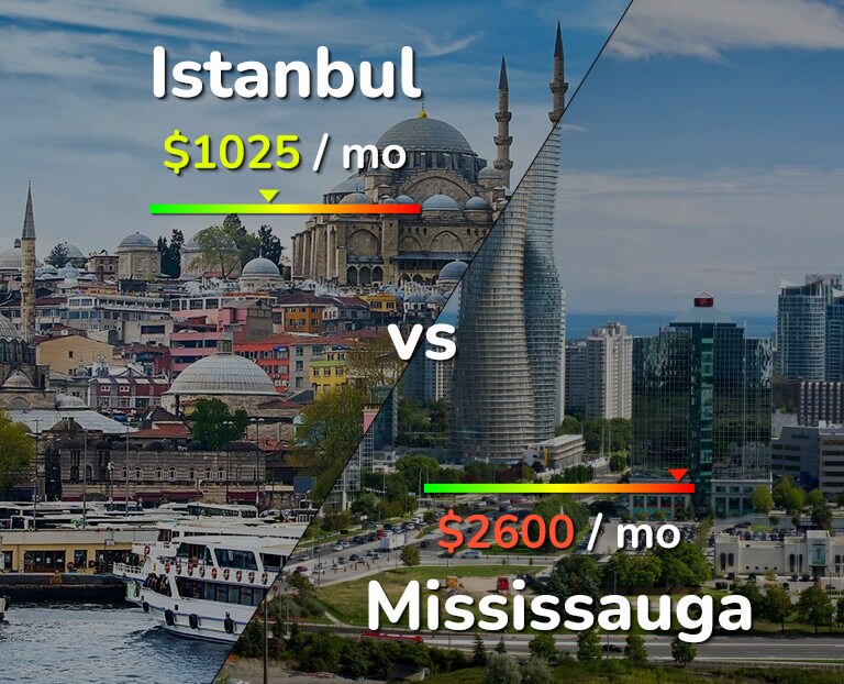Cost of living in Istanbul vs Mississauga infographic