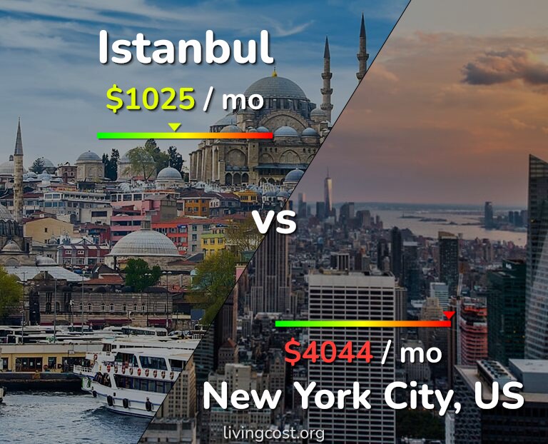 Cost of living in Istanbul vs New York City infographic