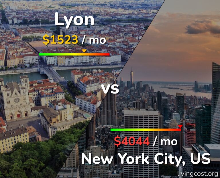 Cost of living in Lyon vs New York City infographic