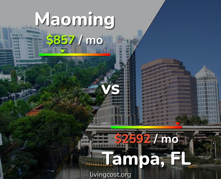 Cost of living in Maoming vs Tampa infographic