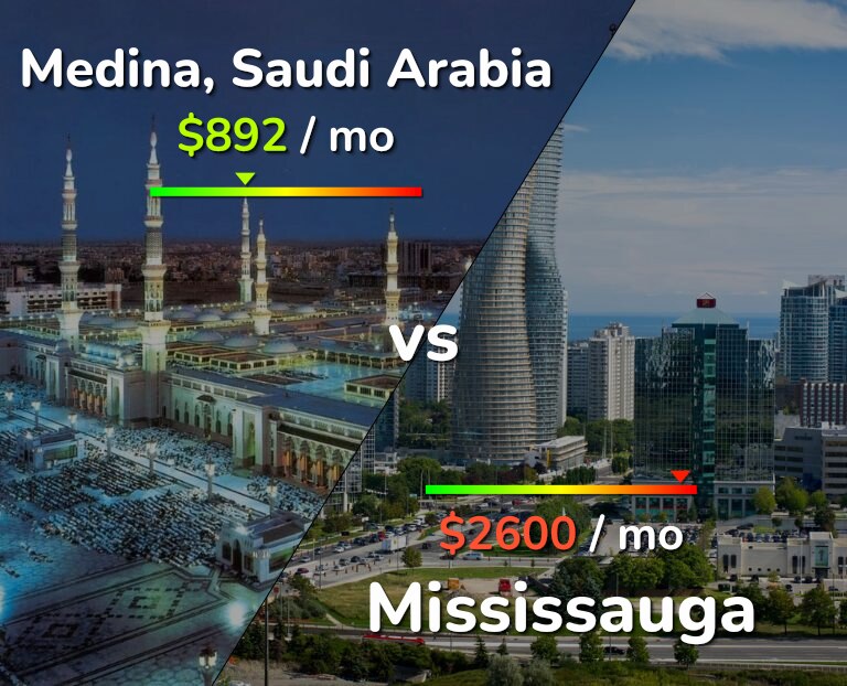Cost of living in Medina vs Mississauga infographic