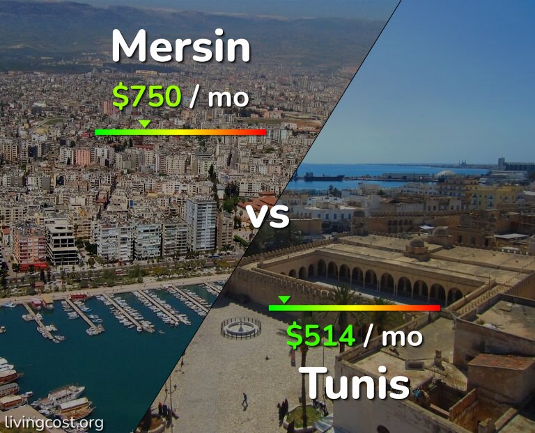 Cost of living in Mersin vs Tunis infographic