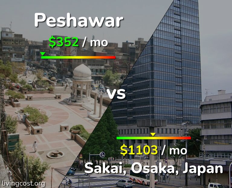 Cost of living in Peshawar vs Sakai infographic