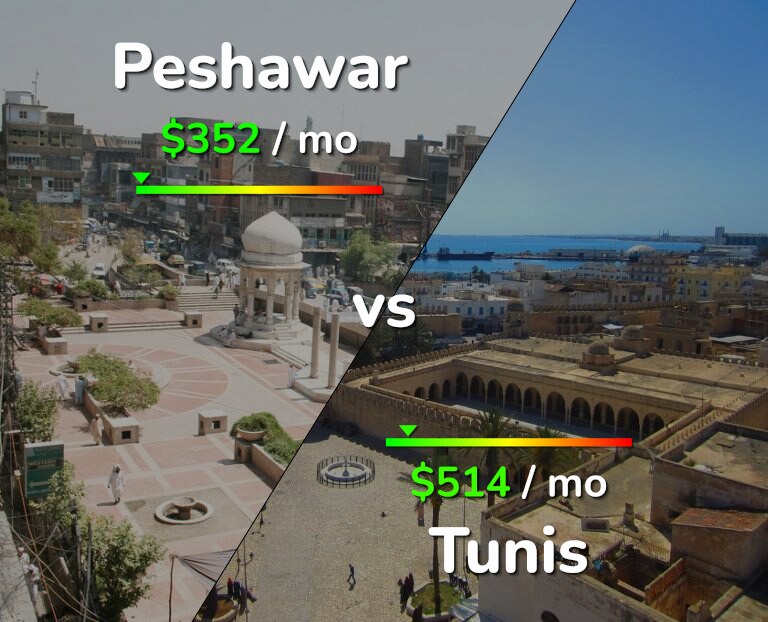 Cost of living in Peshawar vs Tunis infographic