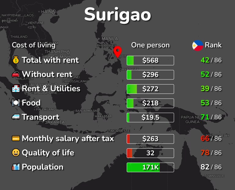 Cost of living in Surigao infographic