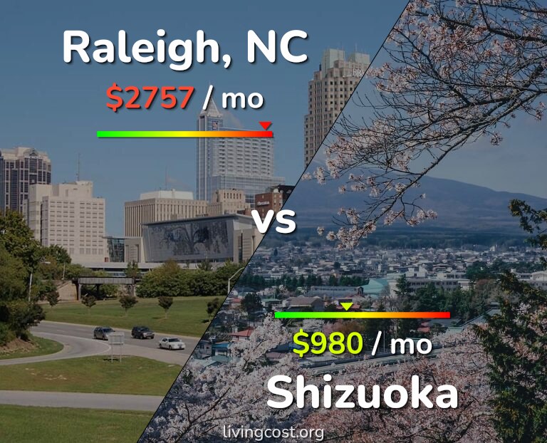 Cost of living in Raleigh vs Shizuoka infographic