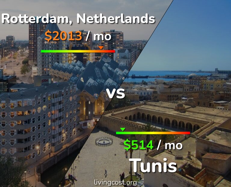 Cost of living in Rotterdam vs Tunis infographic