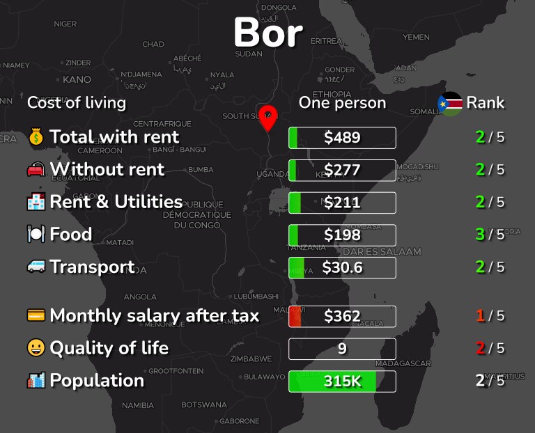 Cost of living in Bor infographic