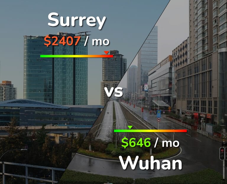 Cost of living in Surrey vs Wuhan infographic