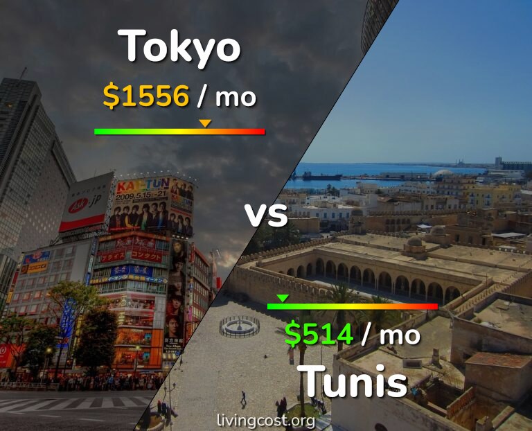 Cost of living in Tokyo vs Tunis infographic