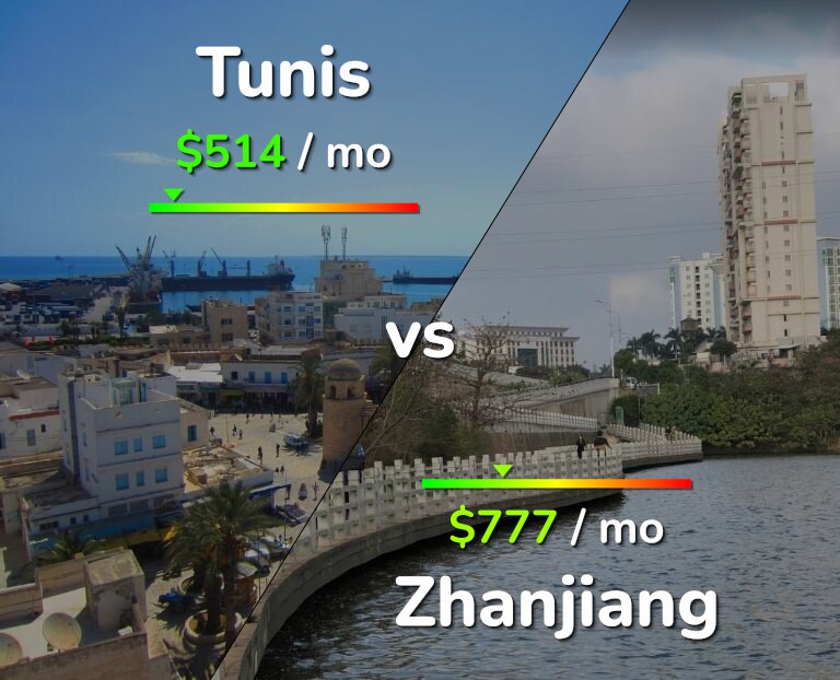 Cost of living in Tunis vs Zhanjiang infographic
