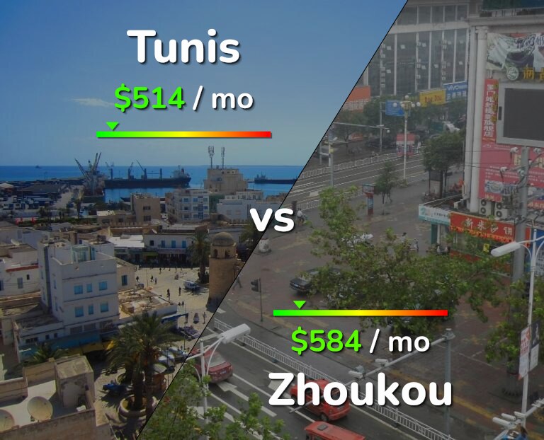 Cost of living in Tunis vs Zhoukou infographic