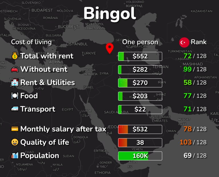 Cost of living in Bingol infographic