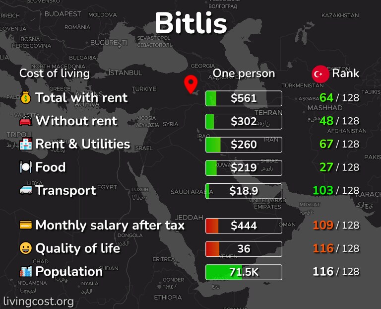 Cost of living in Bitlis infographic