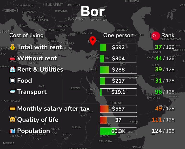 Cost of living in Bor infographic