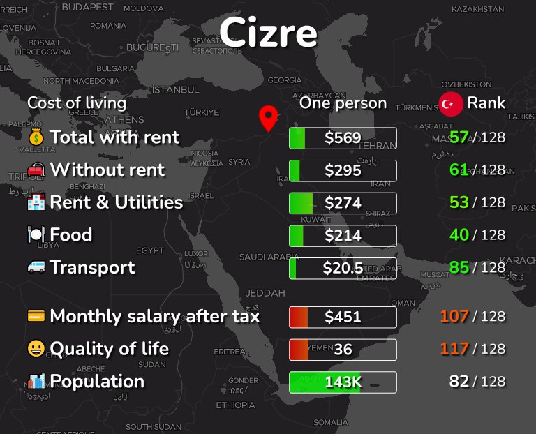 Cost of living in Cizre infographic