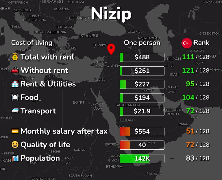 Cost of living in Nizip infographic