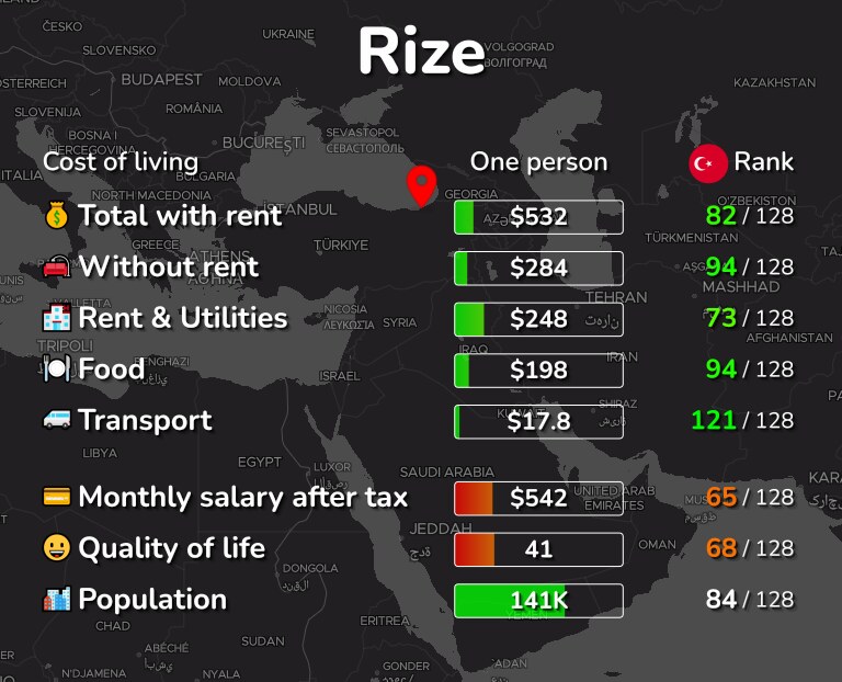 Cost of living in Rize infographic