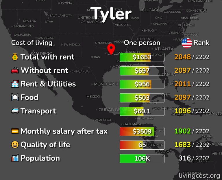 Cost of living in Tyler infographic