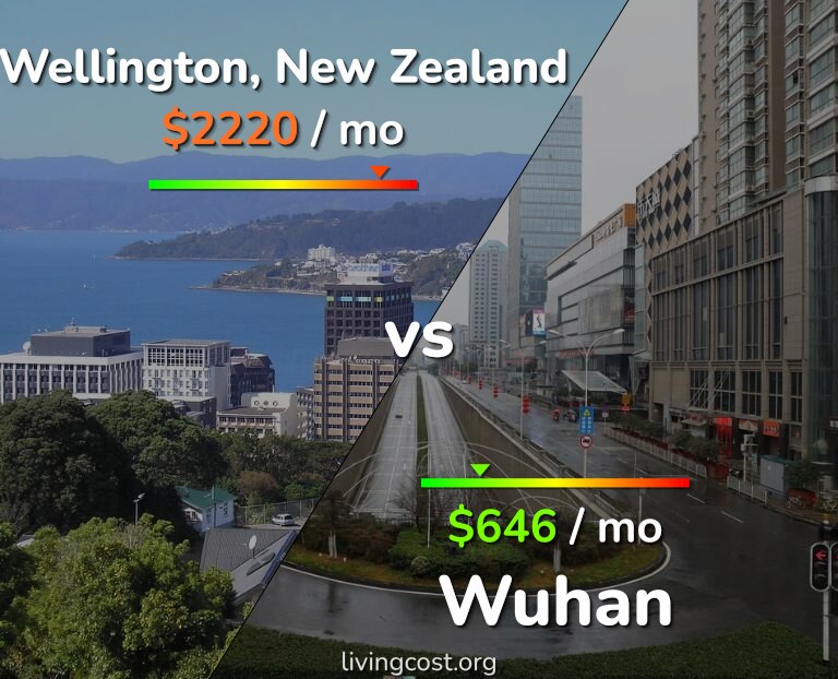 Cost of living in Wellington vs Wuhan infographic